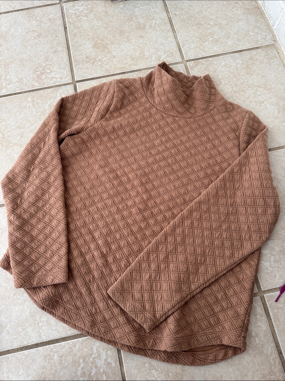 J. Crew Quilted Mock Neck Top in Dusty Rose Brown